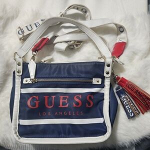 GUESS Navy, White and Red Los Angeles Crossbody Bag